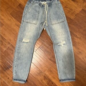 Vici Women's Relaxed Distressed Blue Jogger Jeans